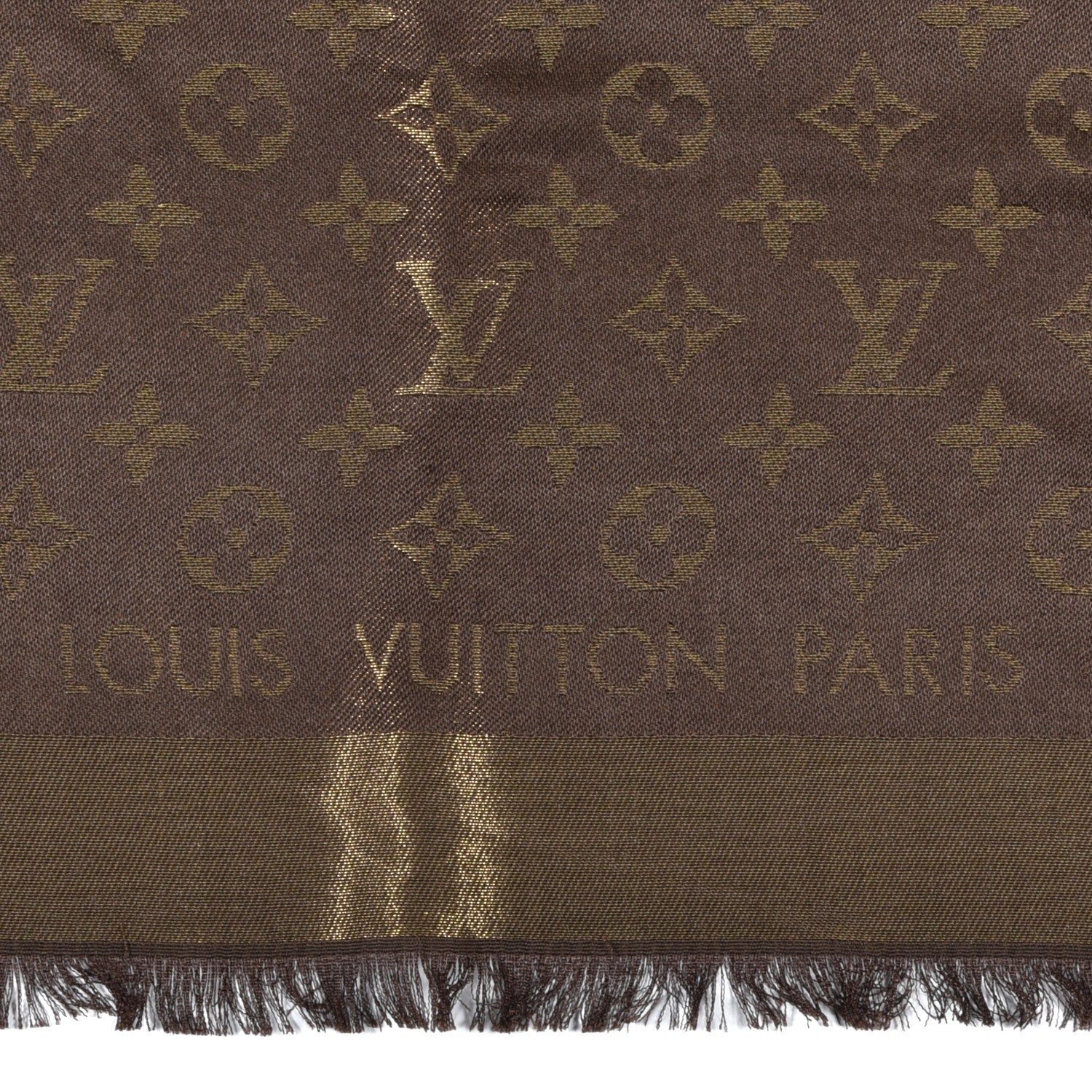 Louis Vuitton Silk Lurex Wool Monogram Shine Shawl Brown 3 of 4