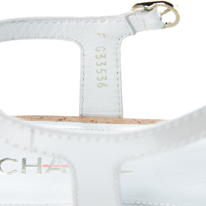 Chanel Metallized Patent Calfskin Sandals 38 Ivory 5 of 9