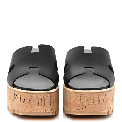 Hermes Calfskin Cork Eze 30 Sandals 37 Black 2 of 8