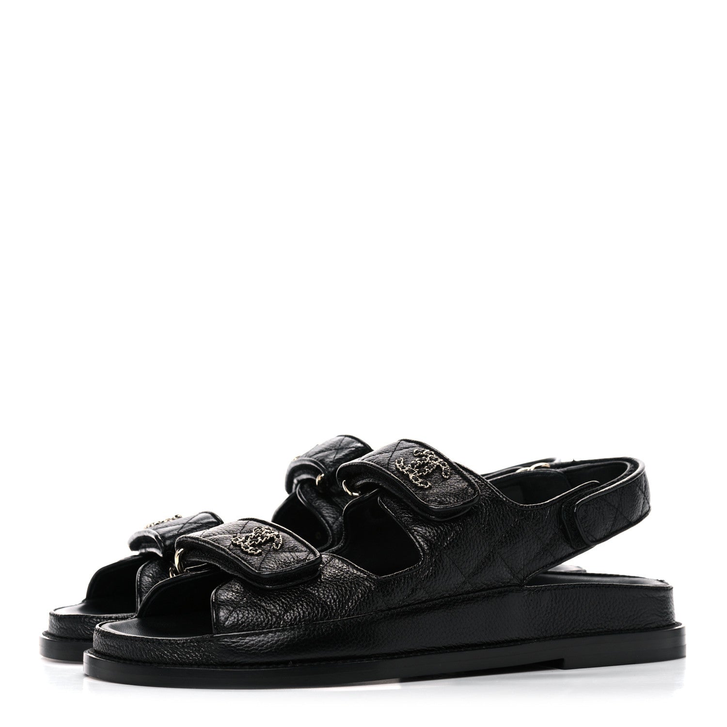 Chanel Grained Calfskin Velcro Dad Sandals 38 Black 3 of 8