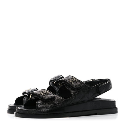 Chanel Grained Calfskin Velcro Dad Sandals 38 Black 3 of 8