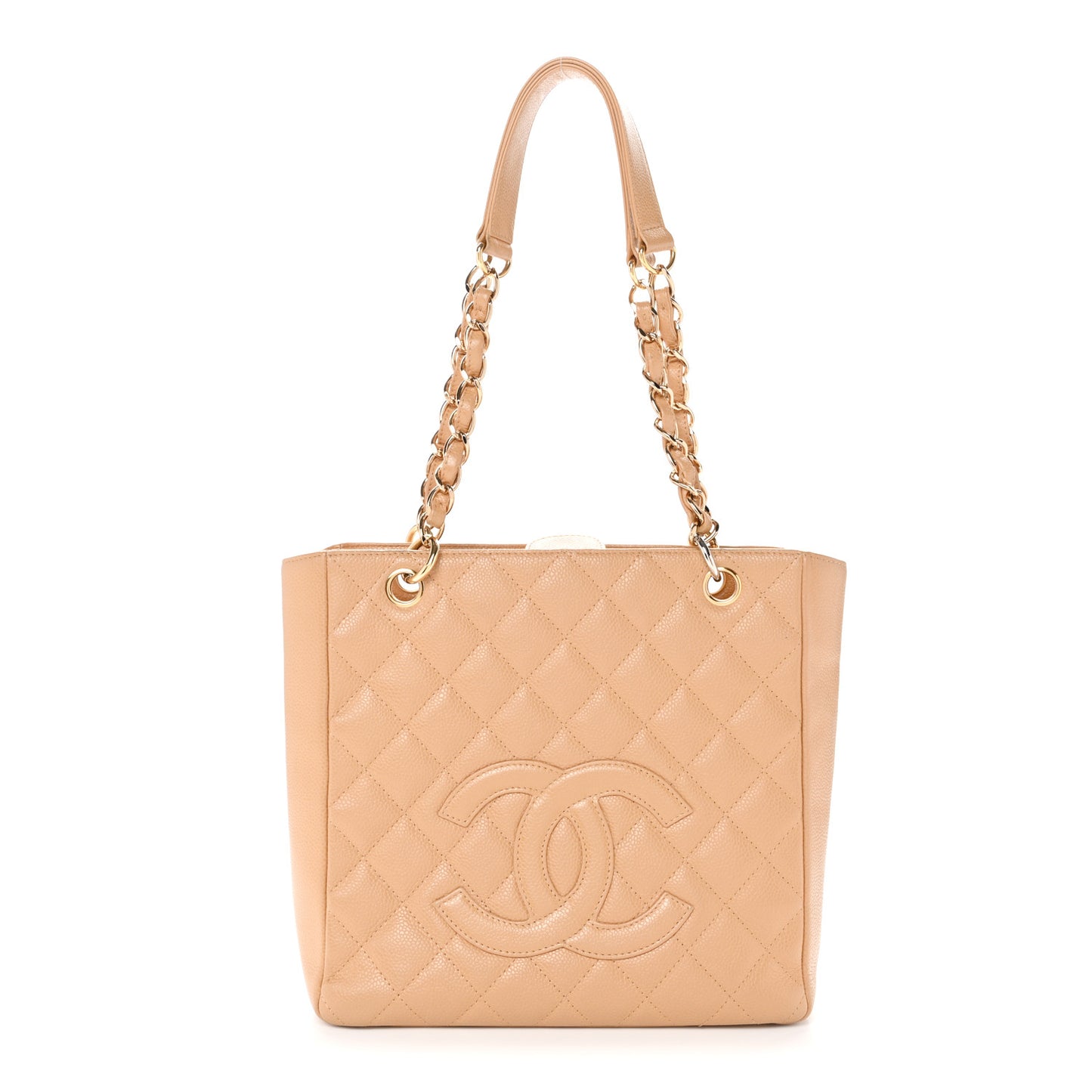 Caviar Quilted Petit Shopping Tote PST Dark Beige