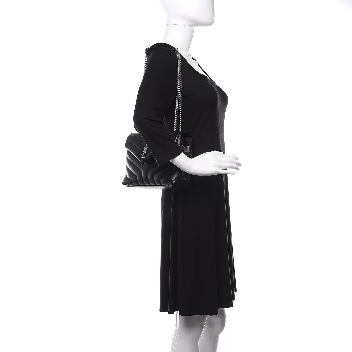 Calfskin Y Quilted Monogram Small Loulou Chain Satchel Black