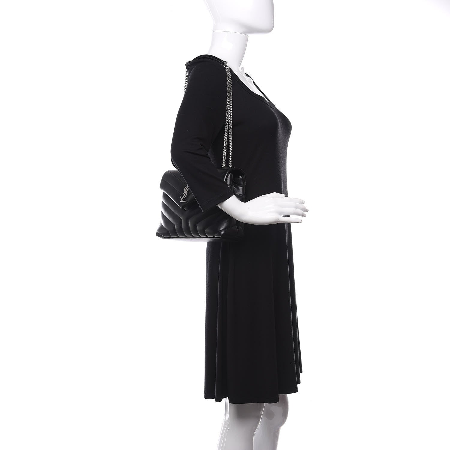 Saint Laurent Calfskin Y Quilted Monogram Small Loulou Chain Satchel Black 2 of 8