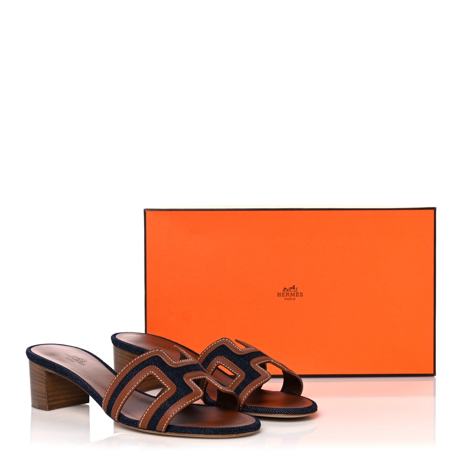 Hermes Calfskin Denim Oasis Sandals 37 Bleu Brut Gold 9 of 9