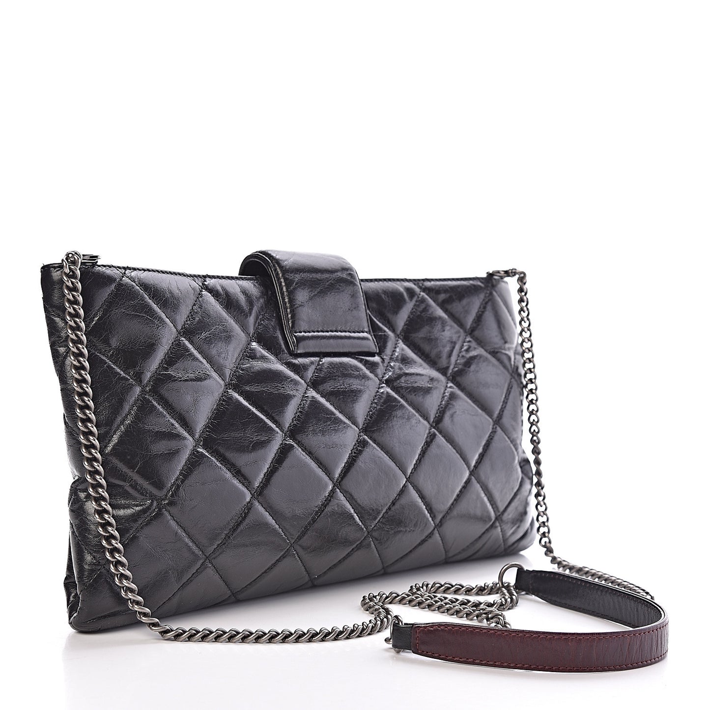Aged Calfskin Quilted Zip Clutch Black
