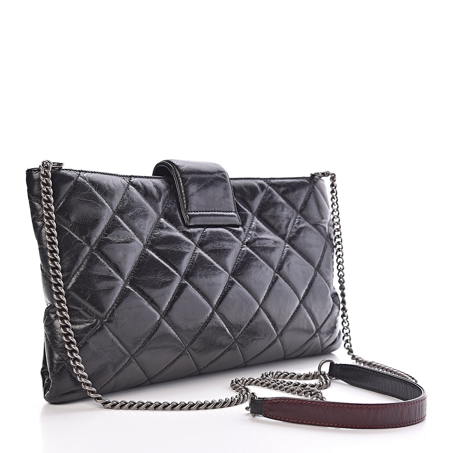 Chanel Aged Calfskin Quilted Zip Clutch Black 3 of 10