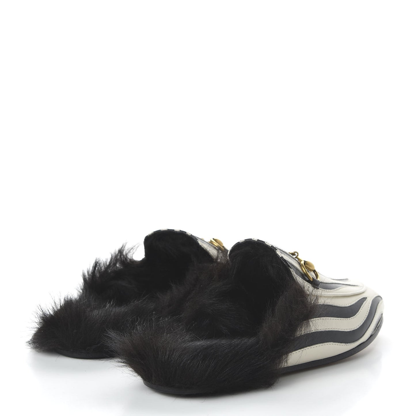 Malaga Kid Fur Zebra Inlay Womens Princetown Slippers 35 Mystic White Black