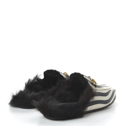 Gucci Malaga Kid Fur Zebra Inlay Womens Princetown Slippers 35 Mystic White Black 4 of 8