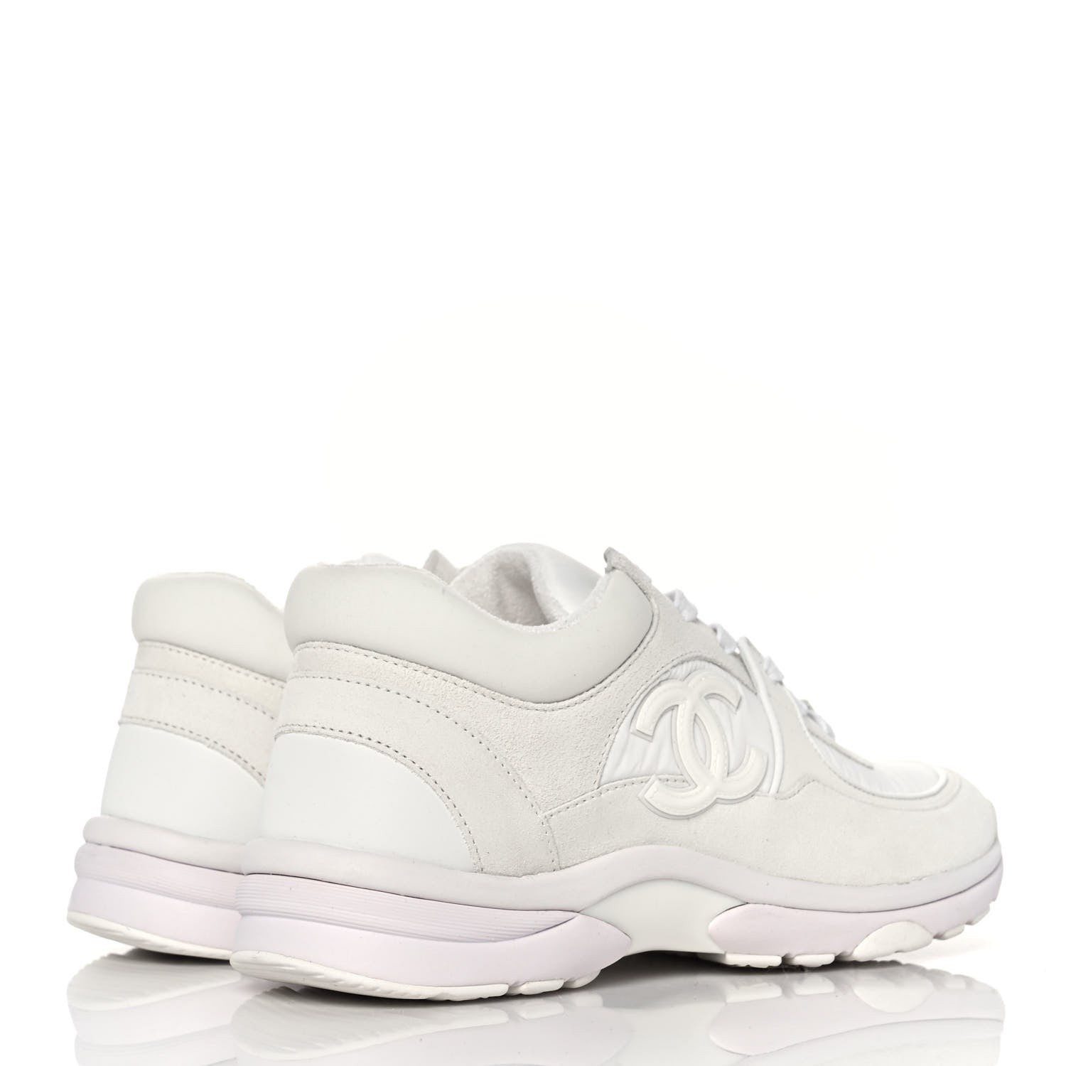 Chanel Suede Calfskin Fabric CC Sneakers 38 White 4 of 8
