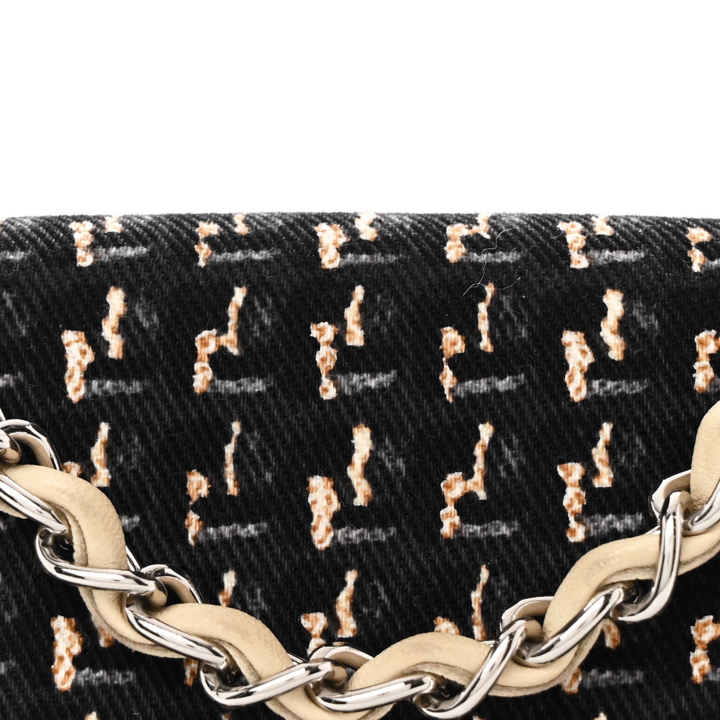 Canvas Lambskin Small Flap Black Beige Multicolor