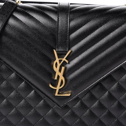 Saint Laurent Grain De Poudre Textured Mixed Matelasse Large Triquilt Monogram Satchel Black 10 of 10