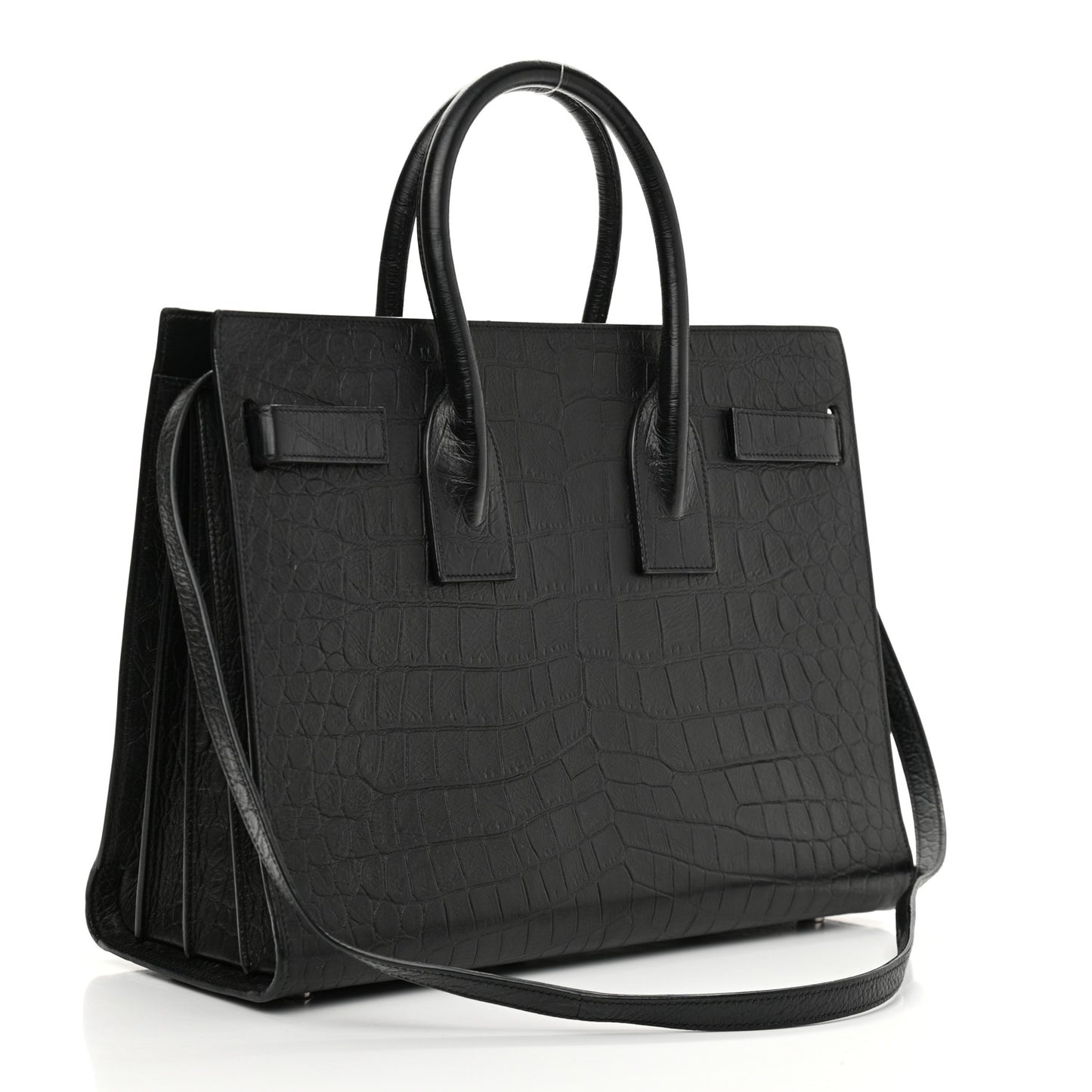 Calfskin Crocodile Embossed Small Sac de Jour Black