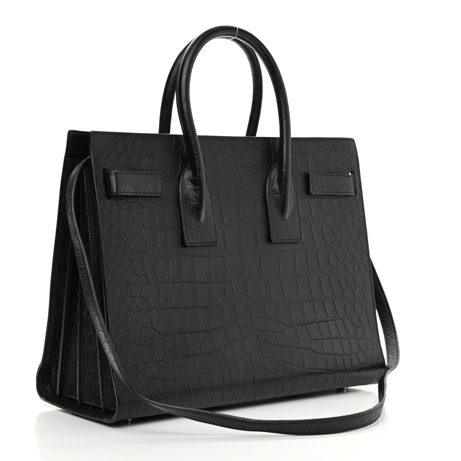 Saint Laurent Calfskin Crocodile Embossed Small Sac de Jour Black 3 of 9