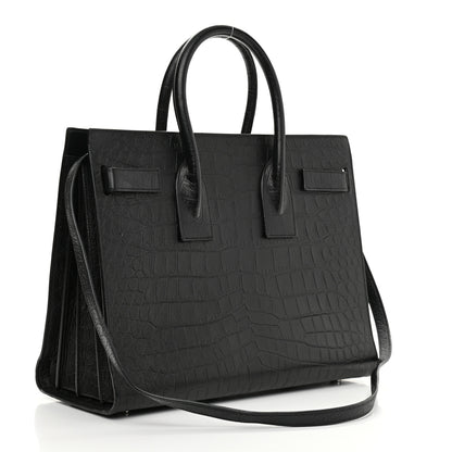 Saint Laurent Calfskin Crocodile Embossed Small Sac de Jour Black 3 of 9