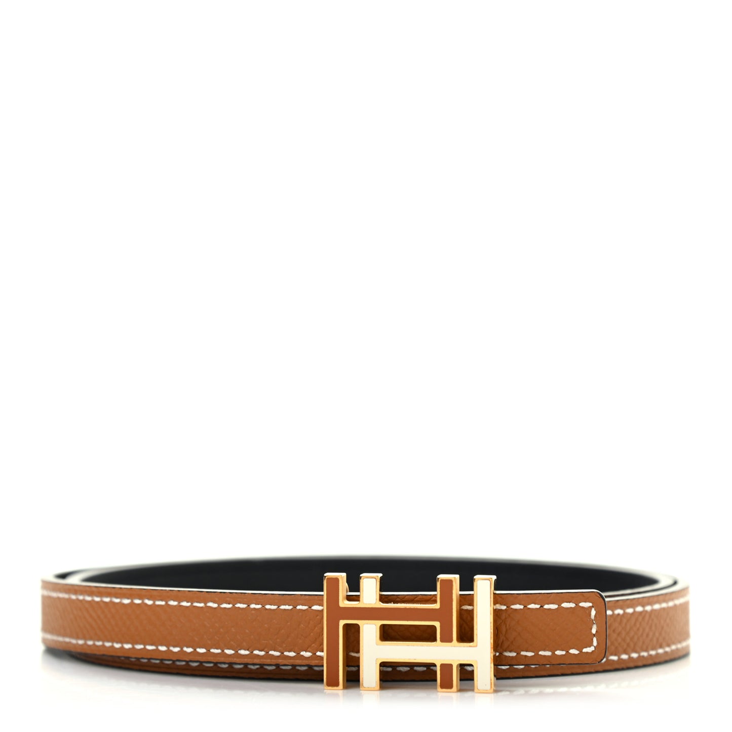 Swift Epsom Lacquered Metal 13mm Au Carre Double H Belt 70 Gold Black