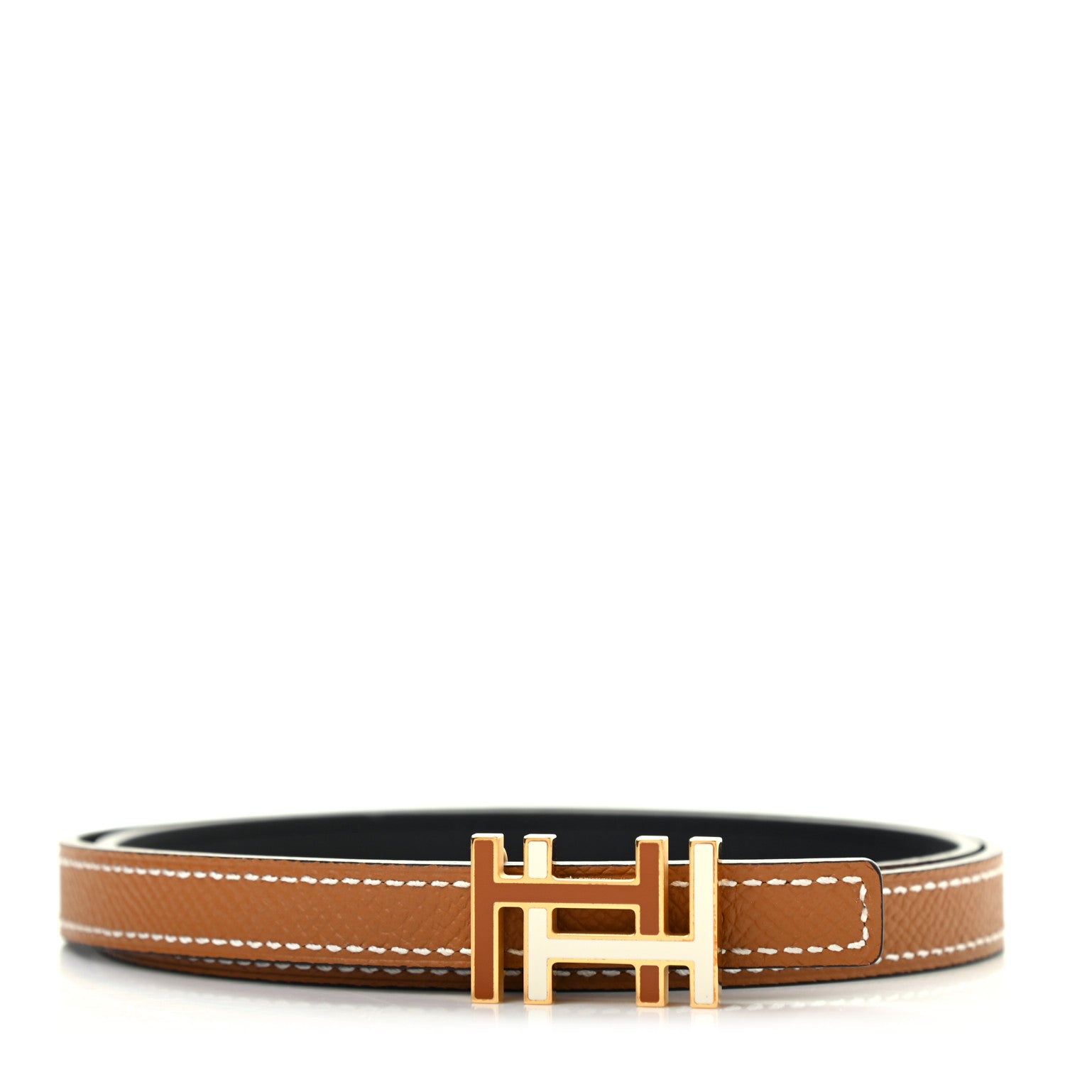 Hermes Swift Epsom Lacquered Metal 13mm Au Carre Double H Belt 70 Gold Black 1 of 5