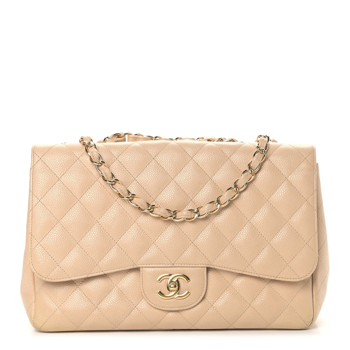 Caviar Quilted Jumbo Single Flap Beige Clair