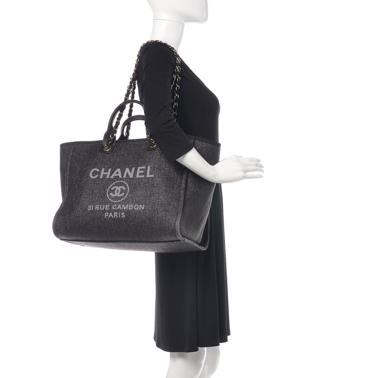 Woven Straw Raffia Large Deauville Tote Black