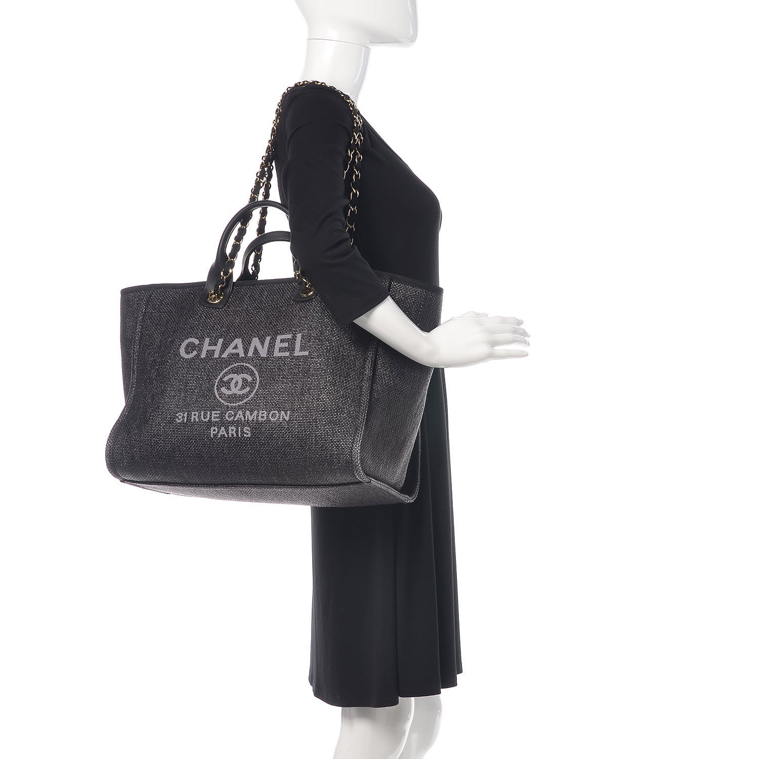 Chanel Woven Straw Raffia Large Deauville Tote Black 3 of 12