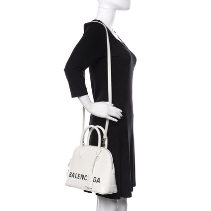 Balenciaga Signature Grained Calfskin Logo S Ville Top Handle Bag White Black 2 of 11