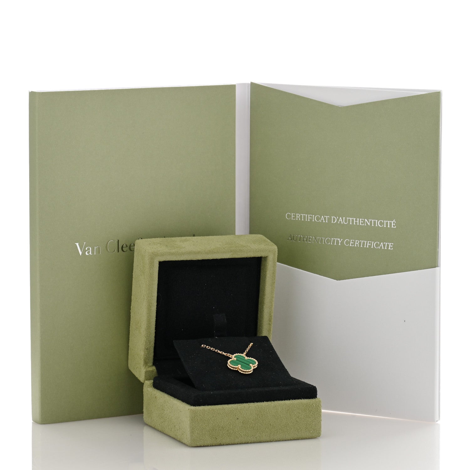 Van Cleef & Arpels 18K Yellow Gold Malachite Vintage Alhambra Pendant Necklace 4 of 4