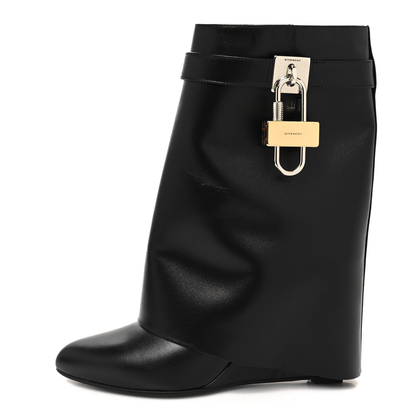 Calfskin Shark Lock Ankle Boots 37 Black