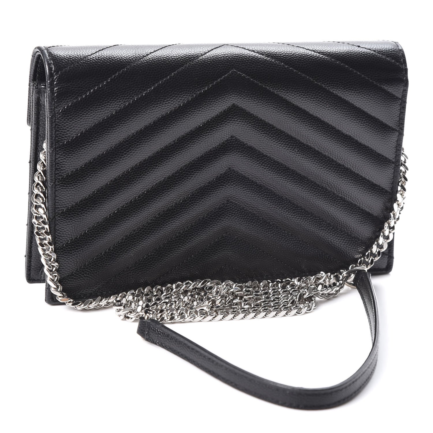 Saint Laurent Grain De Poudre Matelasse Chevron Monogram Envelope Chain Wallet Black 2 of 9