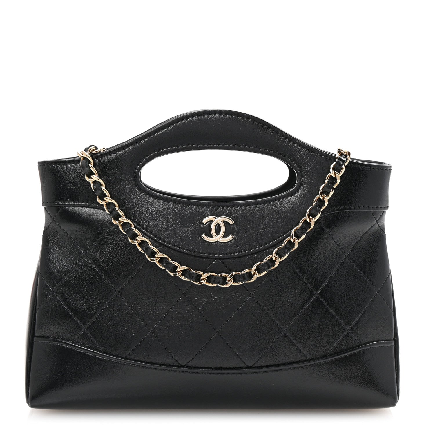 Chanel Shiny Crumpled Calfskin Quilted Nano 31 Shopping Bag Black 1 of 13