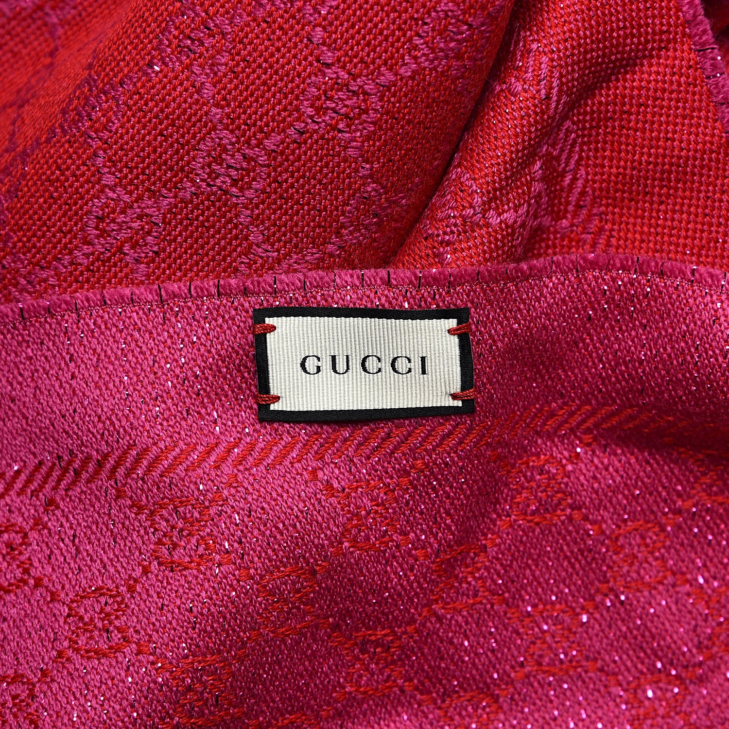 Gucci Wool Silk Jacquard GG Monogram Stenix Scarf Red Pink Red 4 of 4