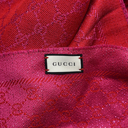 Gucci Wool Silk Jacquard GG Monogram Stenix Scarf Red Pink Red 4 of 4