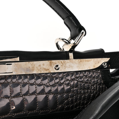 Fendi Vitello Dolce Marmol Patent Crocodile Trapuntata Large Peekaboo Iconic Satchel Black Fumo 15 of 15