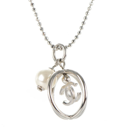 Chanel Pearl CC Pendant Necklace Silver 3 of 5