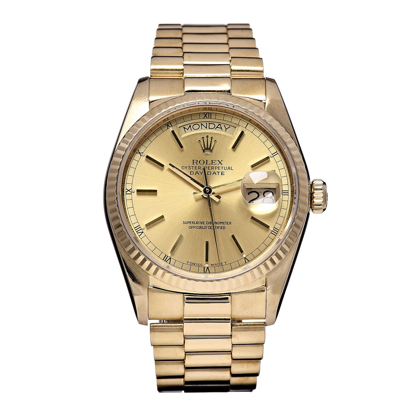 18K Yellow Gold 36mm Oyster Perpetual Day-Date President Watch Champagne 18038
