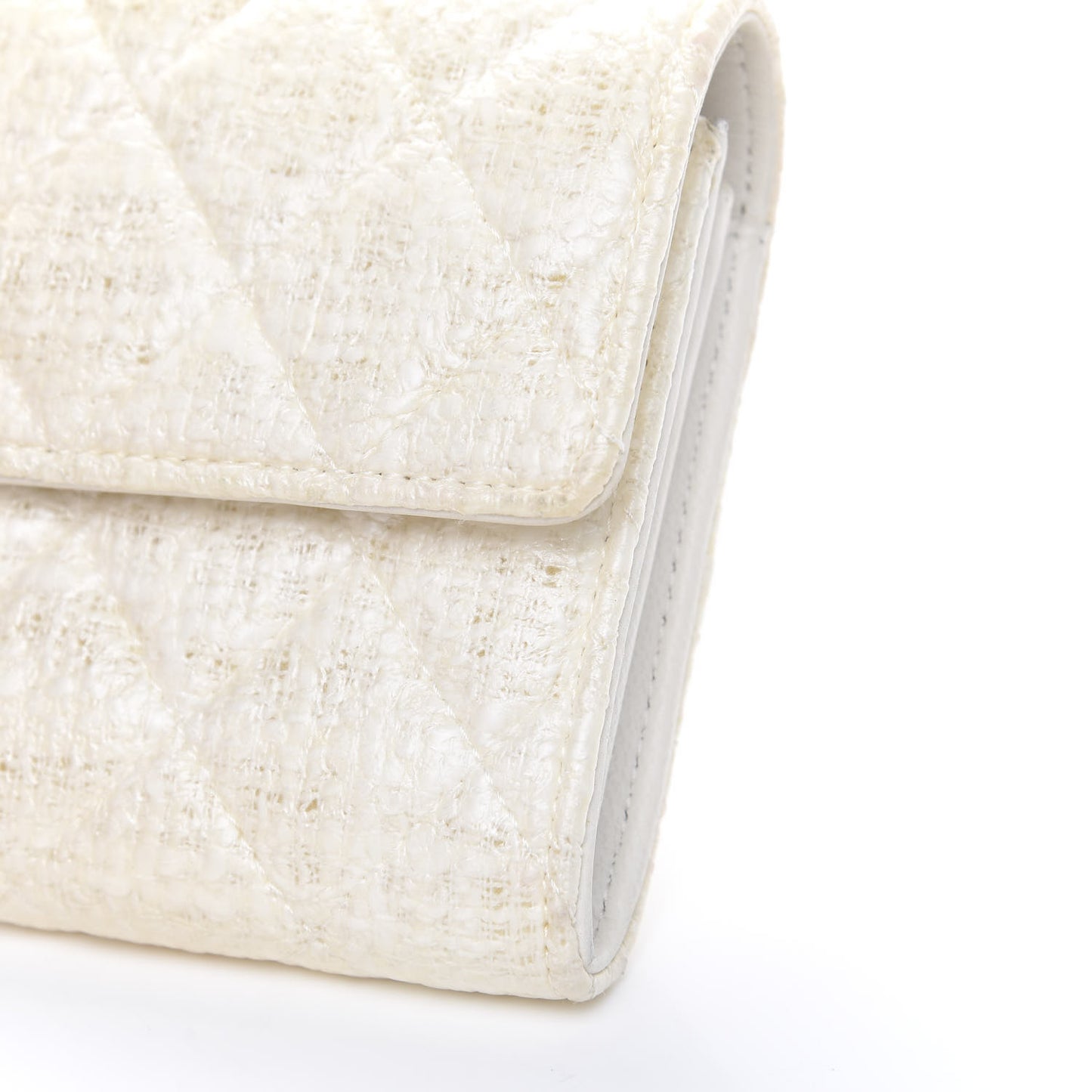 Tweed Quilted Zip Flap Wallet White