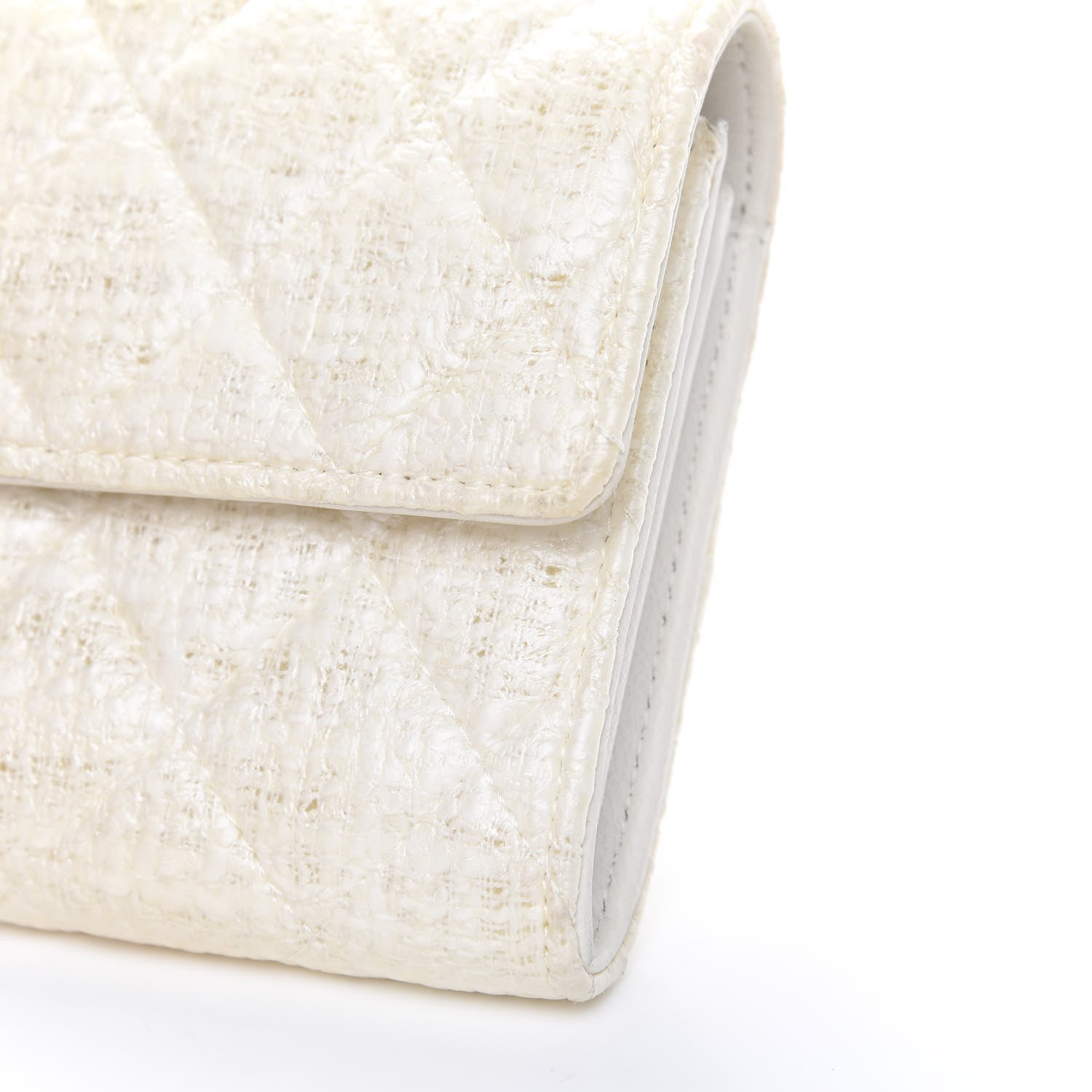 Chanel Tweed Quilted Zip Flap Wallet White 11 of 13