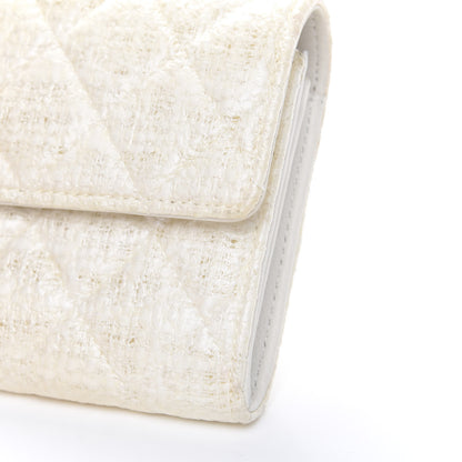 Chanel Tweed Quilted Zip Flap Wallet White 11 of 13