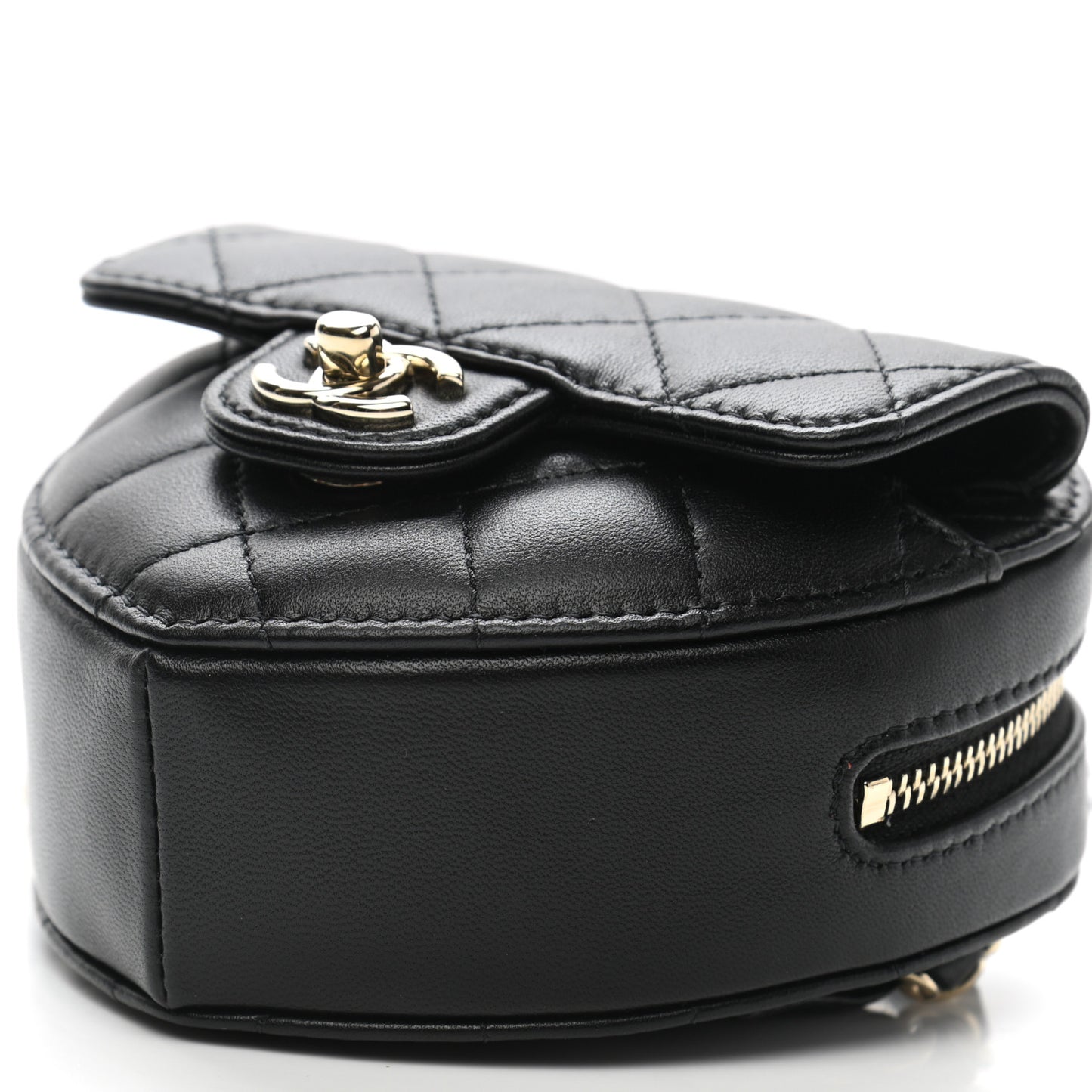 Lambskin Quilted CC In Love Heart Waist Belt Bag With Chain Black
