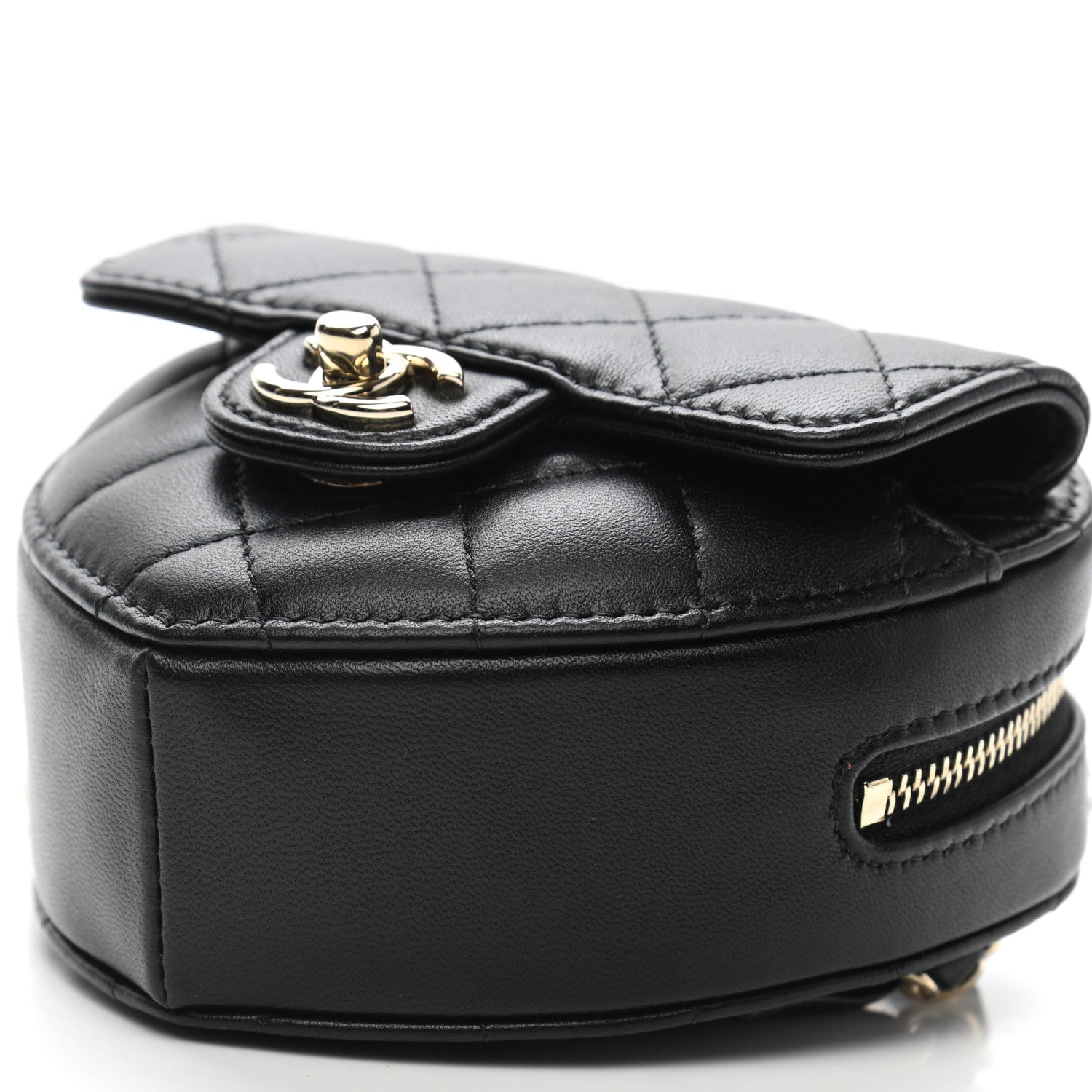 Chanel Lambskin Quilted CC In Love Heart Waist Belt Bag With Chain Black 10 of 11