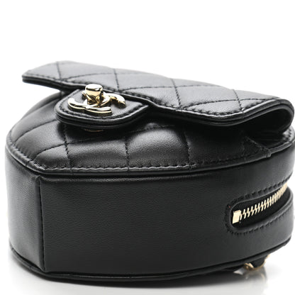 Chanel Lambskin Quilted CC In Love Heart Waist Belt Bag With Chain Black 10 of 11