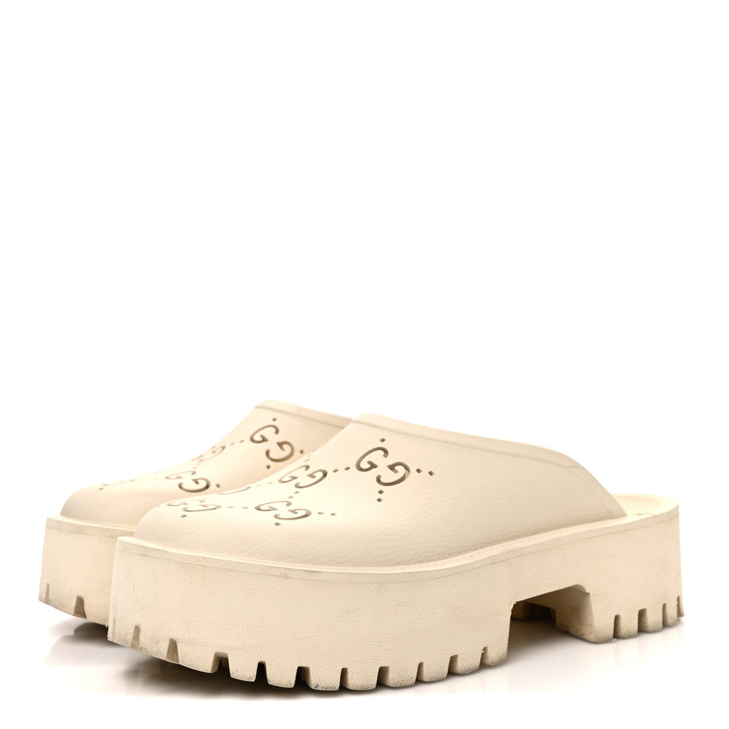 Rubber Monogram GG Go Through Platform Slide Clogs 40 Mystic White