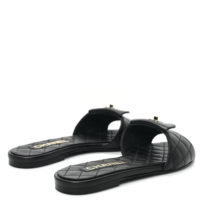Chanel Lambskin Quilted CC Turnlock Sandals 36 Black 4 of 10