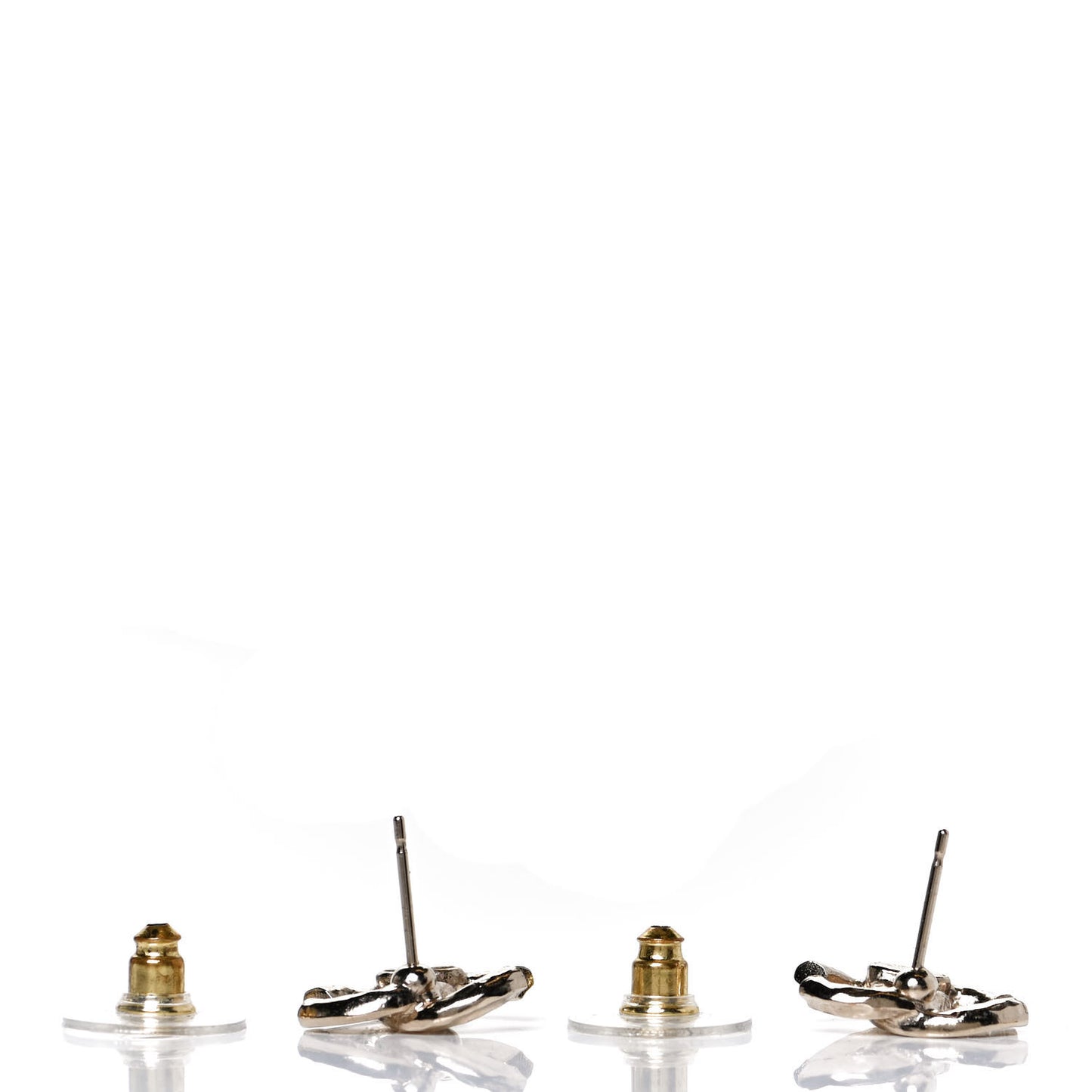 Textured Metal Crystal CC Earrings Gold