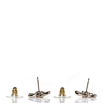 Chanel Textured Metal Crystal CC Earrings Gold 3 of 5