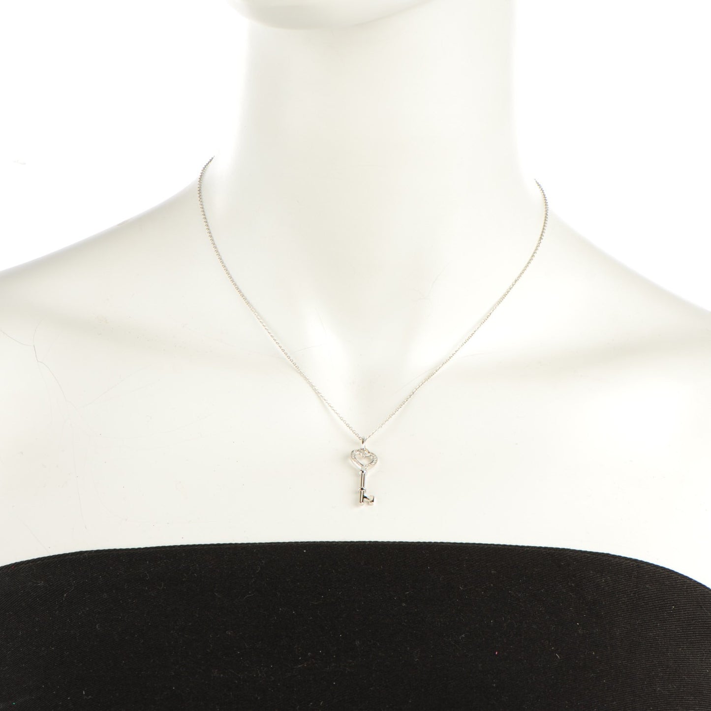 Platinum Diamond Heart Key Pendant Necklace