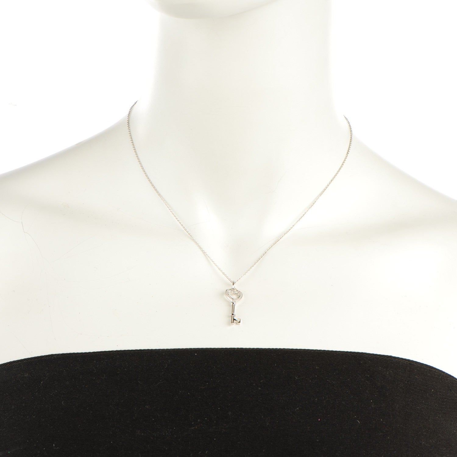 Tiffany Platinum Diamond Heart Key Pendant Necklace 2 of 5