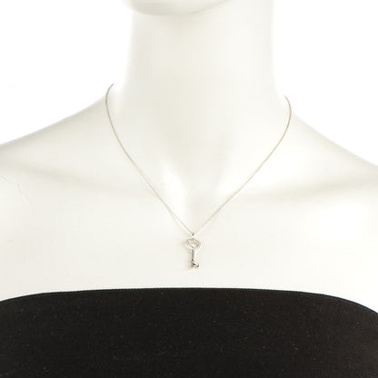 Tiffany Platinum Diamond Heart Key Pendant Necklace 2 of 5