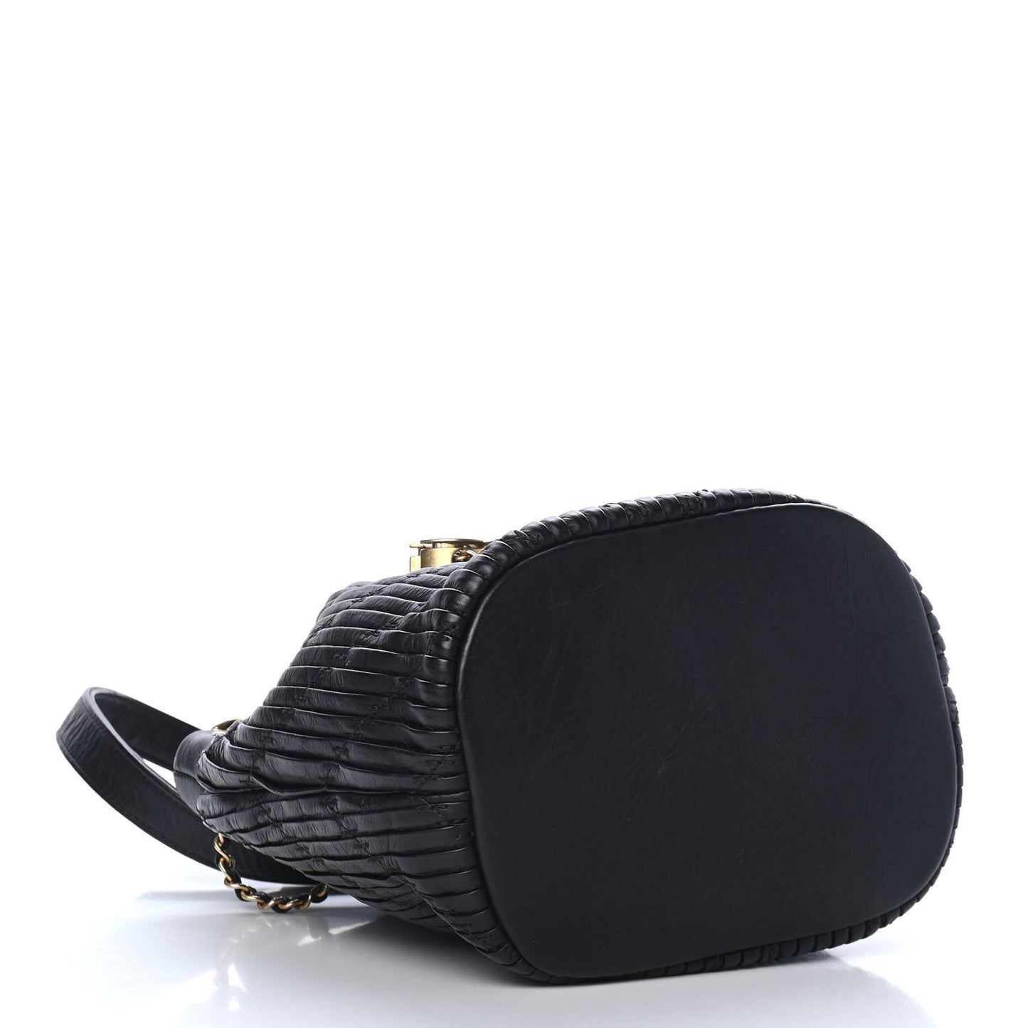 Iridescent Crumpled Calfskin Coco Pleats Small Drawstring Bag Black