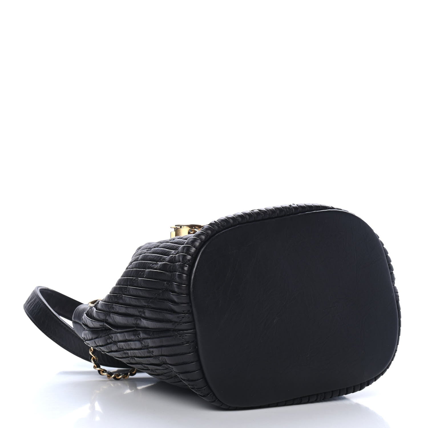 Chanel Iridescent Crumpled Calfskin Coco Pleats Small Drawstring Bag Black 3 of 4