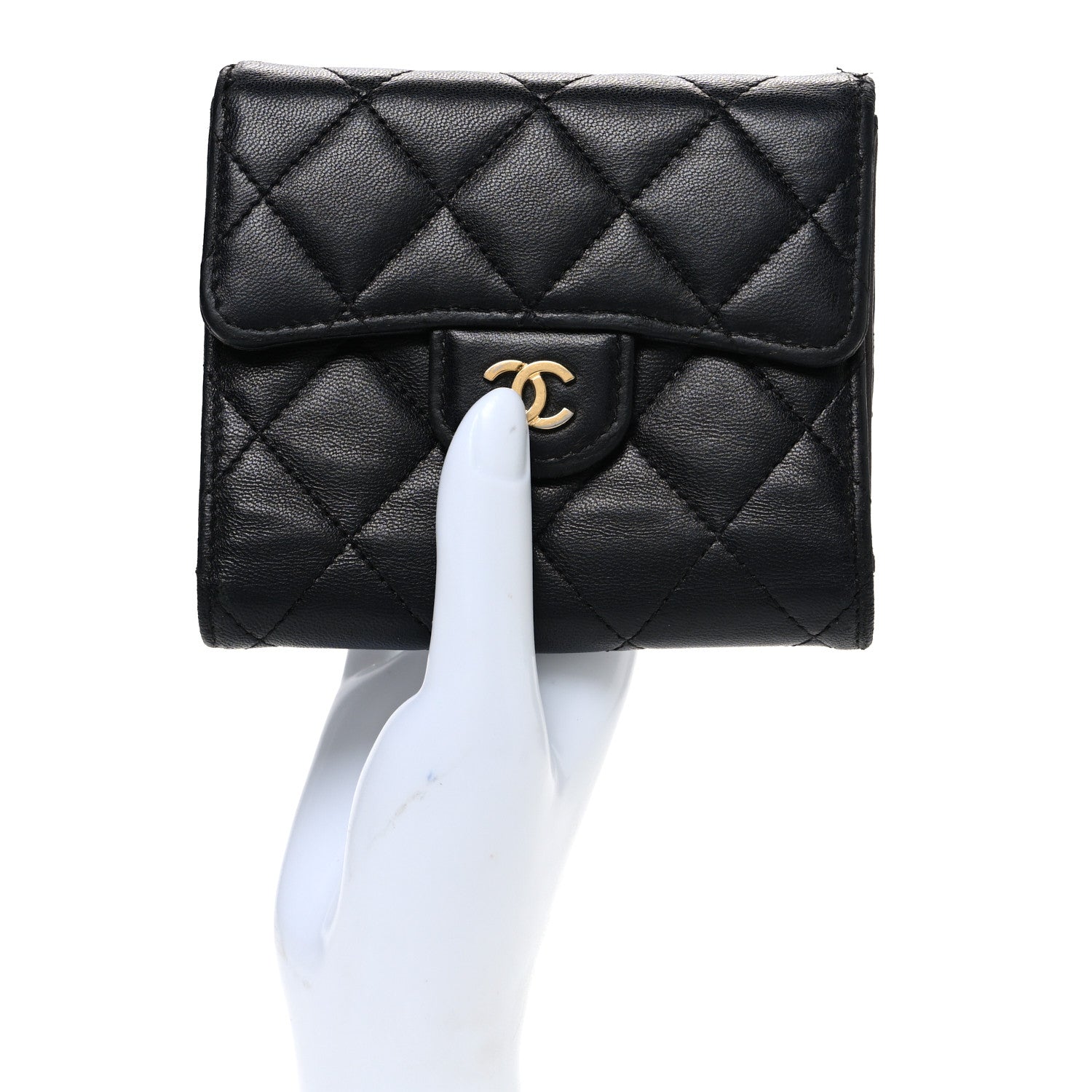 Chanel Lambskin Quilted Compact Flap Wallet Black 2 of 8